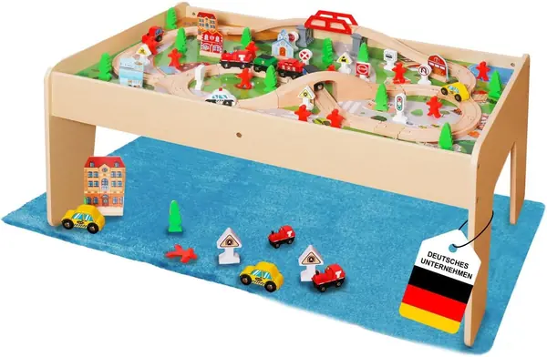 Spieltisch inkl. Set 90-TLG. Holzeisenbahn, Natur…